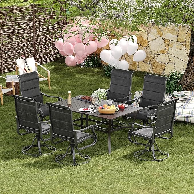 Amopatio Padded Patio Swivel Chairs Set of 4, Outdoor Dining Chairs with Ultra Soft Textilene High Back Seat & Metal Rocker Frame, for Backyard Deck Garden (Dark Gray)