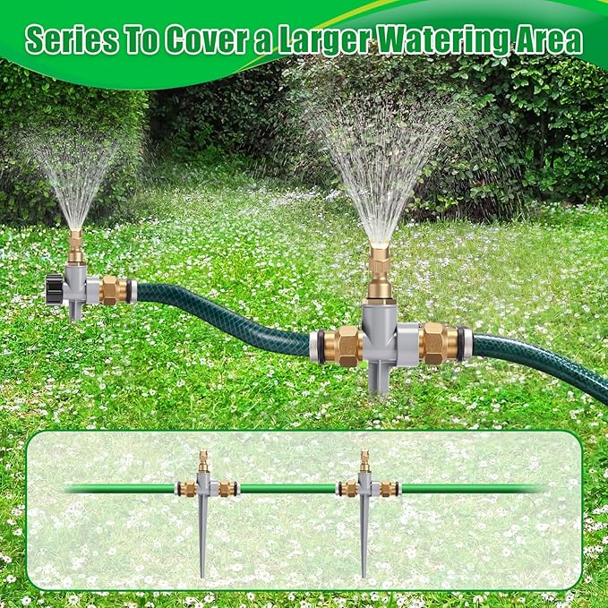 Tioncy 4 Pack Metal Lawn Sprinkler with Brass Nozzle, Heavy Duty Garden Spike Sprinkler Automatic Irrigation Tool for Lawn Garden Yard Greenhouse(Single Nozzle,Silver)