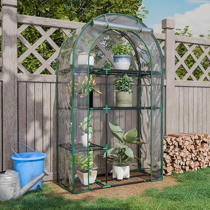 4-Tier Indoor/Outdoor Mini Greenhouse, 40" x 18" x 63" Portable Plant Starter for Herbs & Seedlings with Clear PE Cover, Tool-Free Assembly