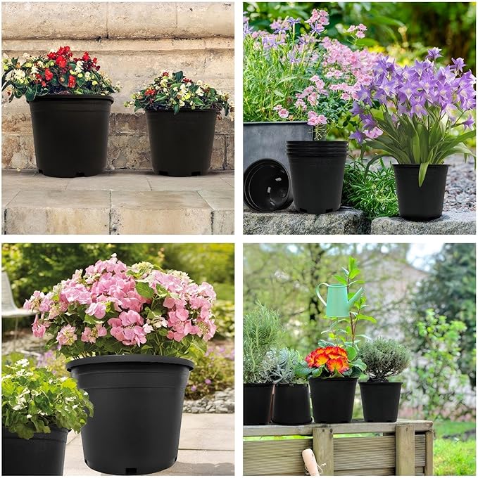20 Gallon Nursery Pots Plastic Container Injection Molded Pot for Plants Flexible with Drainage Holes Suitable for Plants Soil Growers or Hydroponics Black 5 Pcs
