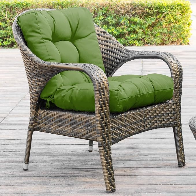 QILLOWAY Outdoor Chair Cushion for Patio Furniture, Waterproof Patio Cushions Set of 2 with Ties, Fade Resistant Replacement Pads for Outdoor Rocking Chairs,Dark Green