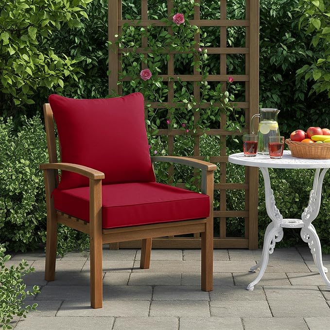 Summsun Outdoor Chair Cushions, Waterproof Back Pillow and Seat Cushion Set for Patio Furniture, Outdoor Sofa Replacement Cushions with Removable Cover, 22 x 22 Inch, Red, 1 Set