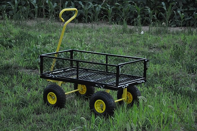 Heavy Duty 600 Lbs Capacity Garden Wagon Cart with Inflatable Tires, Utility Dump Cart for Firewood, Yard Debris & Gardening Transport, 37" L x 19" W x 40" H, Black