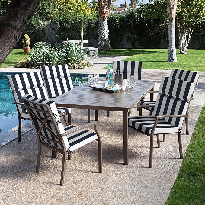 DYTXIII Outdoor High Back Chair Cushions Set of 2, 44"x22" Water Repellent Patio Seat Cushions with Elastic Sponge, All Weather Chair Pads for Rocking, Dining Chairs, Patio Furniture - Cabana Navy
