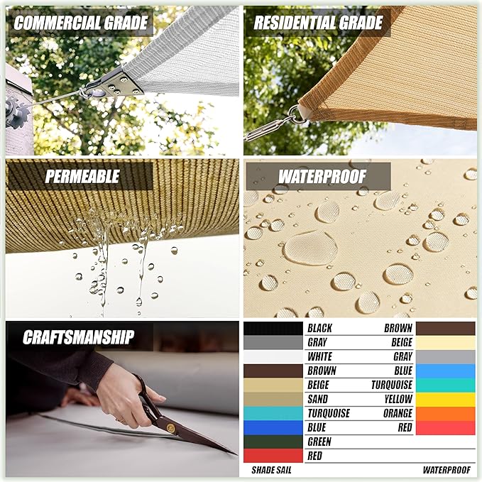 ColourTree CTAPRT16 Custom Size Order to Make 13' x 21' x 24.7' Sand Beige Right Triangle Sun Shade Sail Canopy Mesh Fabric UV Block UPF50 - Commercial Heavy Duty - 190 GSM - 3 Years Warranty