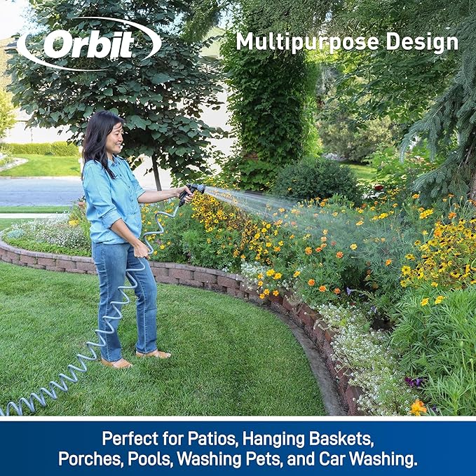 Orbit 27389 Coil Garden Hose, 50 Feet, with 8-Pattern Hose Nozzle (Green) (Pack of 10)