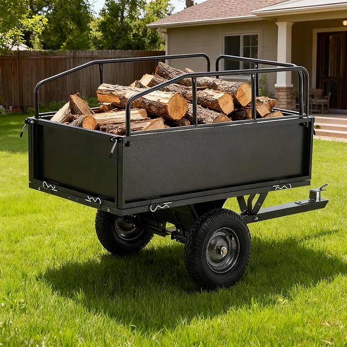 600LBS Heavy Duty Steel Dump Cart Trailer, 17 Cu.Ft. Tow Behind Hauling & Dumping Wagon for ATV, Lawn Tractor with 16" Pneumatic Tires & Rust Resistant Finish