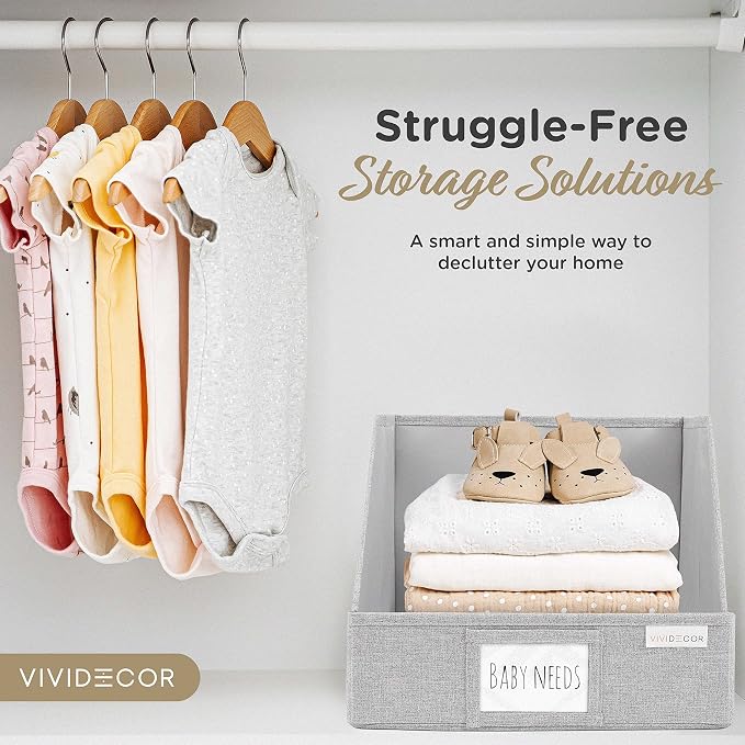 VIVIDECOR Trapezoid Closet Shelf Organizer, Baskets for Organizing, Storage Baskets for Shelves, Cubbies Storage Bins for Clothes, 3 Pack, Light Gray