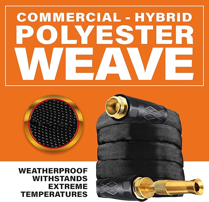 Bionic Flex PRO 25’ Garden Hose, Heavy Duty & Lightweight Weatherproof Garden Water Hose with Brass Fittings & Adjustable Brass Spraying & Shooting Nozzle, 500 PSI Tear Resistant, Kink Free Hose