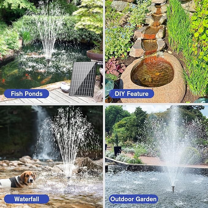 POPOSOAP Solar Water Fountain Pump, 30W Solar Pond Pump 160GPH Adjustable Flow, Dry-Run Protection, 16.5Ft Cord /6.6Ft Tubing for Pond/Waterfall/Garden/Hydroponics-P130H