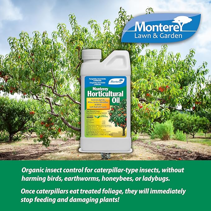 Monterey Horticultural Oil - Organic Gardening Fungicide, Insecticide, & Miticide Bundled with Measuring Spoon - Use for Aphids, Mites, Scales - 16 oz/Pint