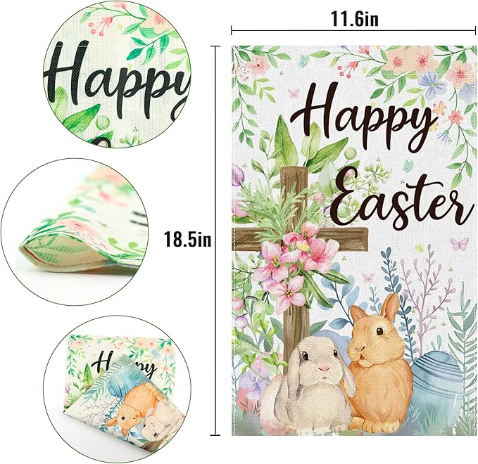 OHOME Easter Decorations - Happy Easter Garden Flag | Easter Party Decorations for Indoor Outdoor Outside - Easter Garland Banner for Front Door | Easter Backdrop Wreath for Window Wall - Easter Decor