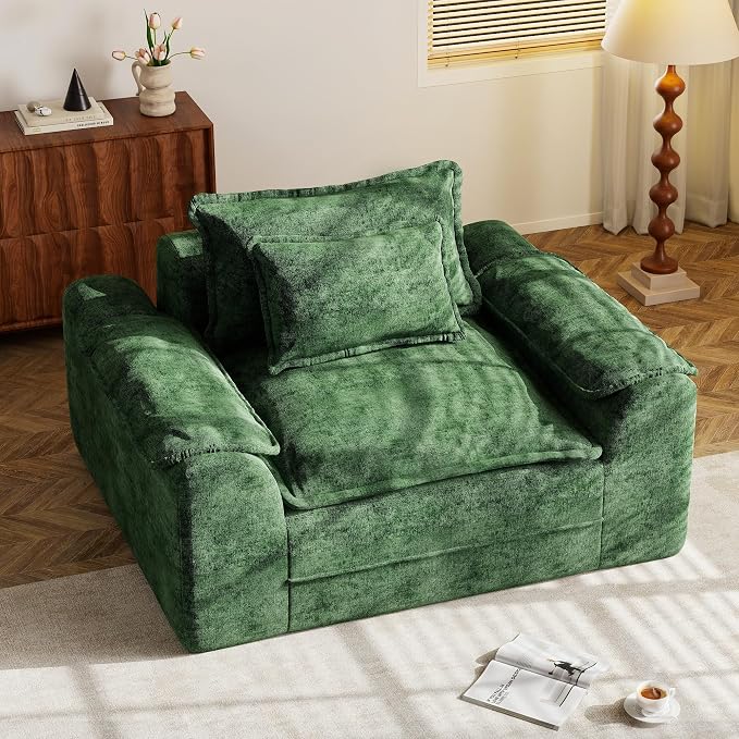 Hobestluk Oversized Cloud Single Sofa, Deep Seat, Memory Foam, Green