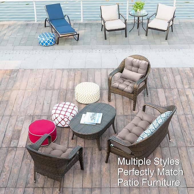 QILLOWAY Outdoor Chair Cushion for Patio Furniture, Waterproof Patio Cushions Set of 2 with Ties, Fade Resistant Replacement Pads for Outdoor Rocking Chairs,Tan,Grey