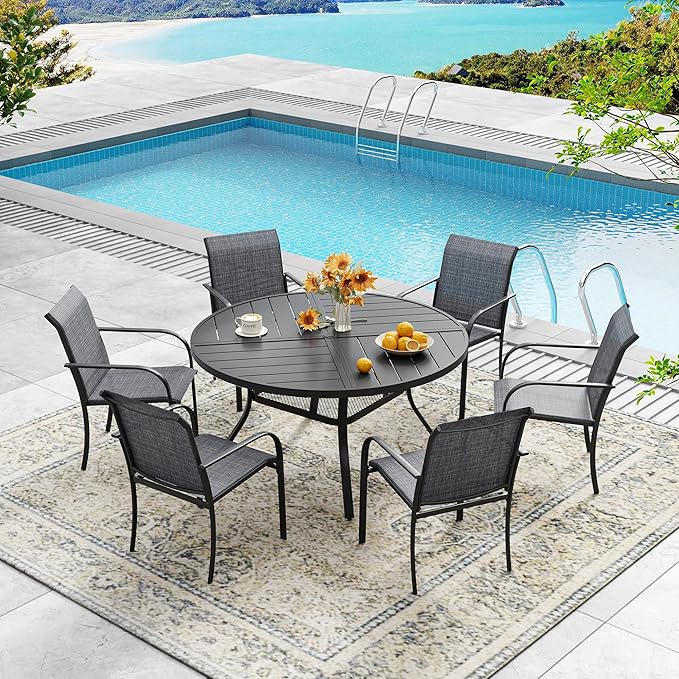 DIFY Patio Dining Chairs Set of 6, Stackable Outdoor Metal Chairs for Garden, Porch and Lawn, Grey