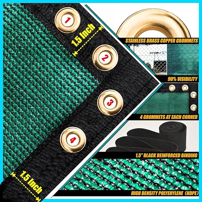 ShadeMart 4' x 121' Fence Privacy Screen Green Heavy Duty 170 GSM Fencing Mesh Shade Net with Grommets & Zip Ties, 90% Blockage Fence Screen for Balcony Yard Outdoor Garden Pool (We Customize Size)