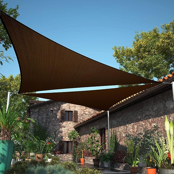 ShadeMart 6' x 6' x 6' Brown Sun Shade Sail UPF50 Triangle smTAPT08 Canopy Fabric Cloth Screen, Water Air Permeable & UV Resistant, Heavy Duty (We Customize Size)
