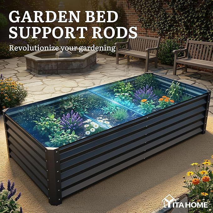 YITAHOME 6x3x1.5 2pcs Large Raised Garden Bed Kit, Galvanized Metal Planter Box with Gloves, Ground Nails, Support Rod, Outdoor Above Ground Planters for Plants Vegetables Flowers, Black