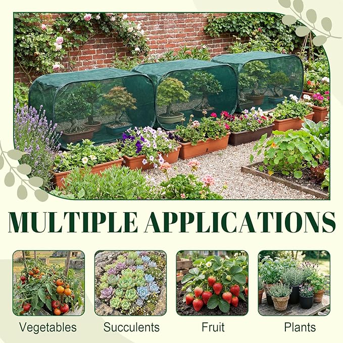 4 Pack 39 x 18 x 16 in Pop up Garden Plant Shade Tent 80% UV Resistant Plant Shade Net Foldable Crop Cage Cloth with Stakes for Outdoor Vegetable Fruit Protector Sun Protection Easy Setup
