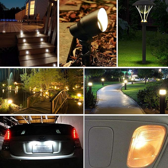 Diximus Landscape Light Bulbs - 20 Pack - 12V 7W Low Voltage T5 Wedge Base - Compatible With Malibu Lights - For Patio Garden (Clear)