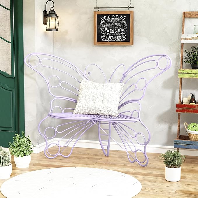 DIBRATY 50 Inches Outdoor Bench, Garden Bench with Sturdy Iron Metal Frame, Pretty Butterfly Bench Front Porch Bench for Porch,Lawn,Garden,Yard