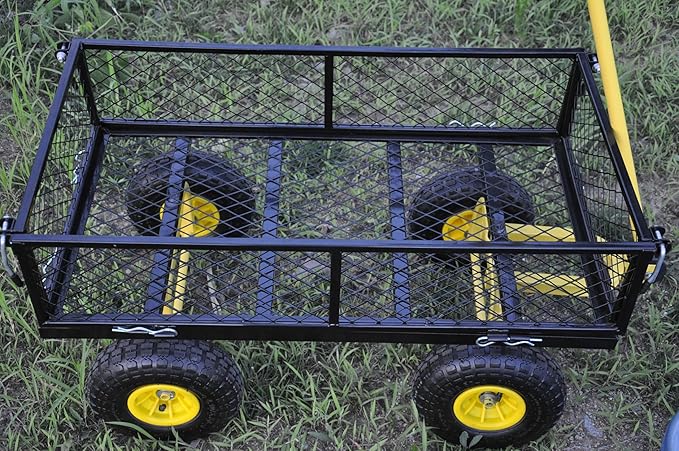 Heavy Duty 600 Lbs Capacity Garden Wagon Cart with Inflatable Tires, Utility Dump Cart for Firewood, Yard Debris & Gardening Transport, 37" L x 19" W x 40" H, Black