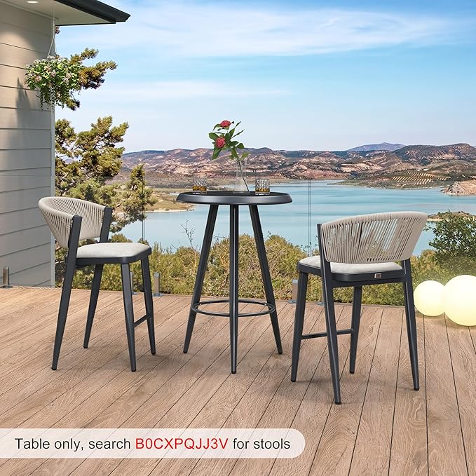 PURPLE LEAF Outdoor Round Table Height Counter Bistro Bar Table for Patio Garden Indoor Kitchen Dark Grey