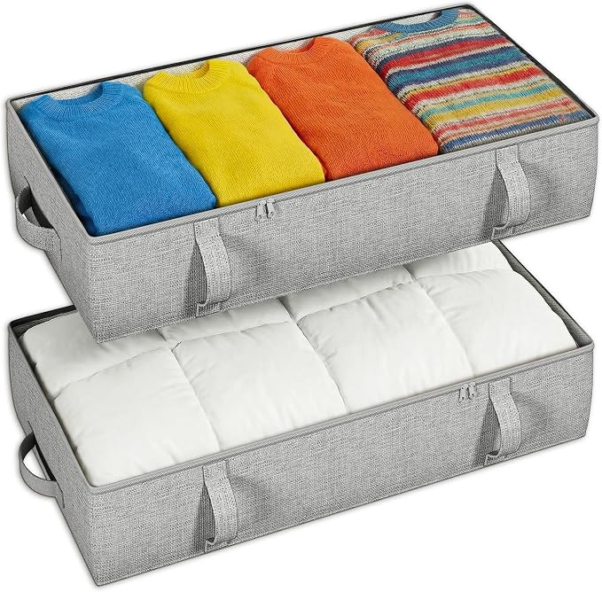 2-Pack Under Bed Storage Containers, 8 Inches Tall Clothes Storage, Gray