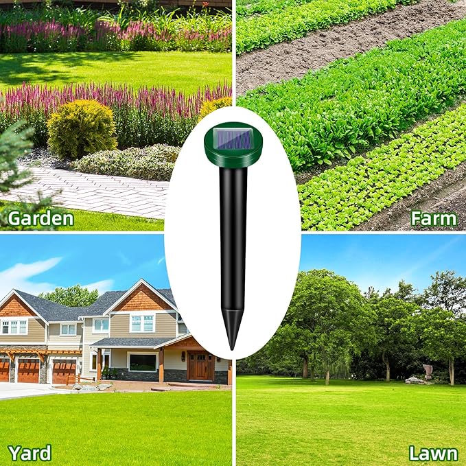 8Pack Mole Rat Repellent for Lawns, Solar Ultrasonic Chipmunk Groundhog Repeller Outdoor, Gopher Snake Repellent for Yard, Sonic Rodent and Vole Deterrent Spikes for Squirrel Armadillo Garden