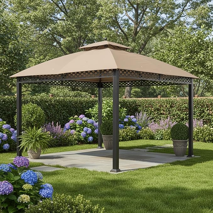 Garden Winds Durable 350 Replacement Canopy Top Compatible with Oakmont 10' x 12' Gazebo Models L-GZ1188PST-A, A111007800 - Beige