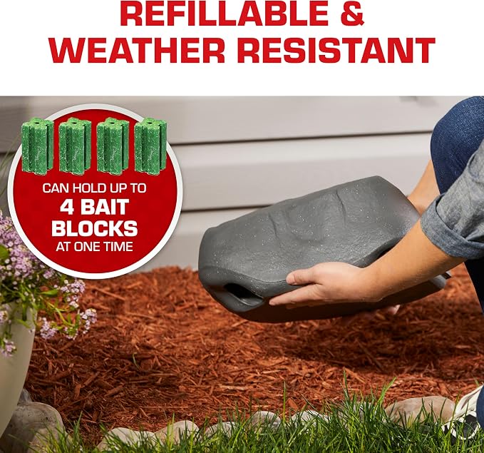 Tomcat Rat & Mouse Killer Refillable Rockscape Bait Station | 1 Refillable Station and 15 Block Baits, Discreetly Place Outdoors, Kid & Dog Resistant