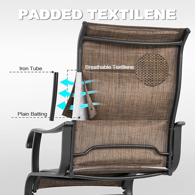 NUU GARDEN Patio Dining Chairs Set of 2, All Weather Outdoor Padded Textilene Patio Chairs, Breathable Spring Motion Textile High Back Outdoor Dining Chairs for Backyard, Lawn, Deck, Brown