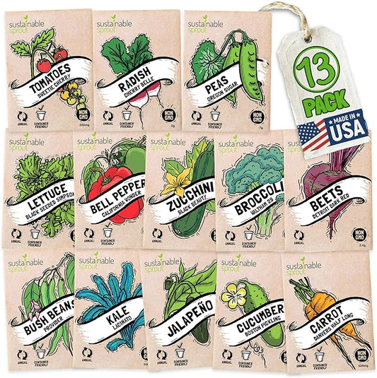 Vegetable Seeds for Planting: 13 Heirloom Veggie Seeds for Planting Home Garden: Tomatoes Lettuce Beets Bell Pepper Zucchini Broccoli Beans Cabbage Cauliflower Onion Cucumber by Sustainable Sprout