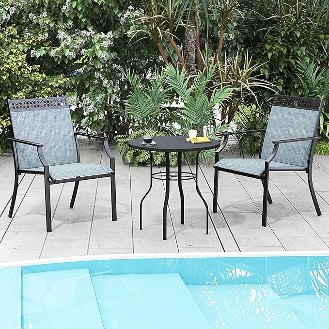 Giantex Patio Chairs Set of 2, Outdoor Chairs with All Weather Fabric, High Backrest, Armrests, Heavy Duty Metal Armchair, Outside Dining Chairs for Porch Lawn Garden Yard Pool (Blue & Black)