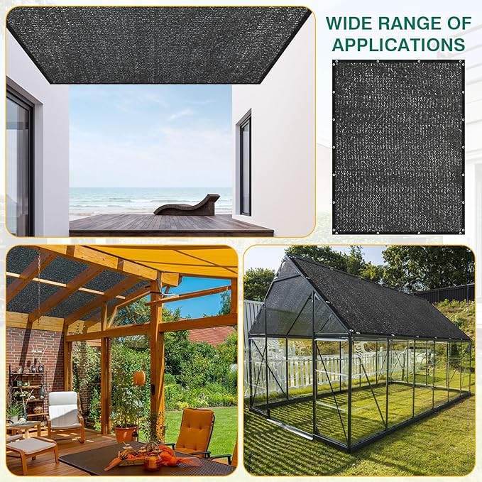 3 Pcs 80% Shade Cloth 10 x 20 ft Black Shade Cloth Mesh Garden Mesh Shade Canopy with Reinforced Grommets Sun Mesh Tarp Shade Net for Greenhouse, Plant, Garden, Flowers Heat Protection