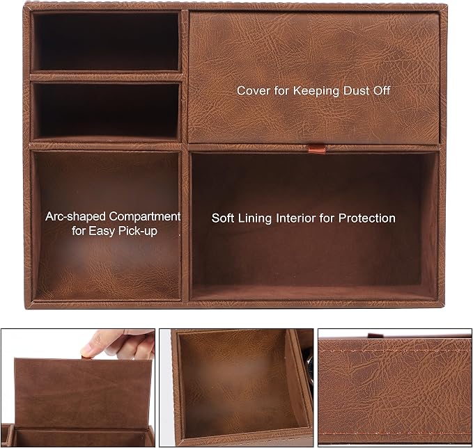 Zcaukya Men's Valet Tray, 5 Compartments, Brown
