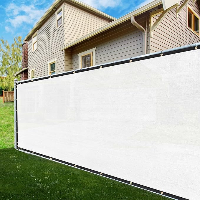 ShadeMart 4' x 7' Fence Privacy Screen White Heavy Duty 170 GSM Fencing Mesh Shade Net with Grommets & Zip Ties, 90% Blockage Fence Screen for Balcony Yard Outdoor Garden Pool (We Customize Size)