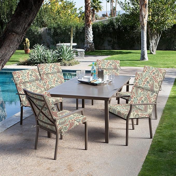 DYTXIII Outdoor High Back Chair Cushions Set of 2, 44"x22" Water Repellent Patio Seat Cushions with Elastic Sponge, All Weather Chair Pads for Rocking, Dining Chairs, Patio Furniture - Paisley Vintage
