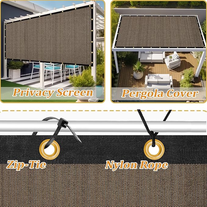 Shade&Beyond Customized Size 13' X 16' Shade Cloth with Grommets, 90% UV Protection UV Protection Mesh Tarp Sun Screens for Patio GN01, Mocha