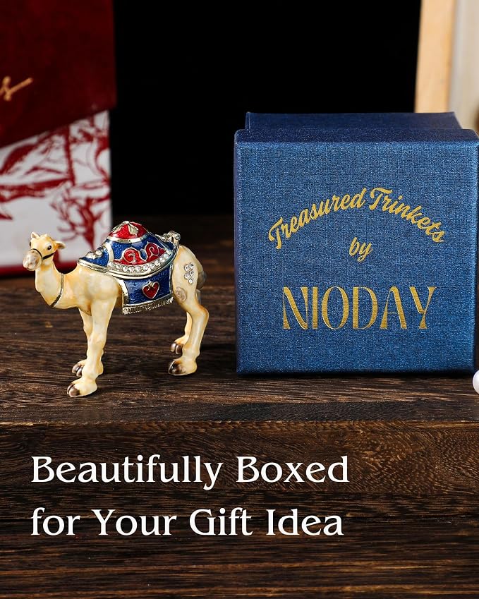 Hand Painted Trinket Box Enamel Vintage Jewelry Box Camel Hinged Metal Jewelry Organizer Decorative Treasure Box Unique Gifts for Animal Lover