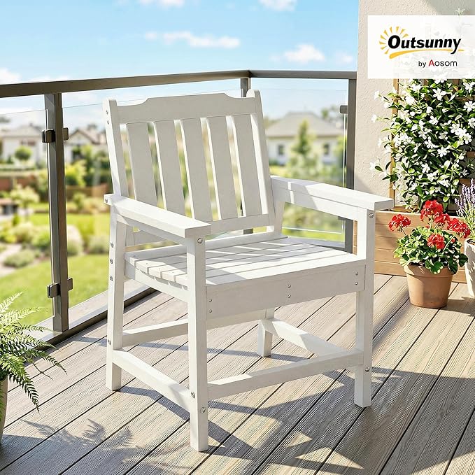 Outsunny All-Weather Patio Chair, HDPE Patio Dining Chair, Heavy Duty Wood-Like Outdoor Furniture for Garden, Backyard, Deck, Porch, Lawn, White