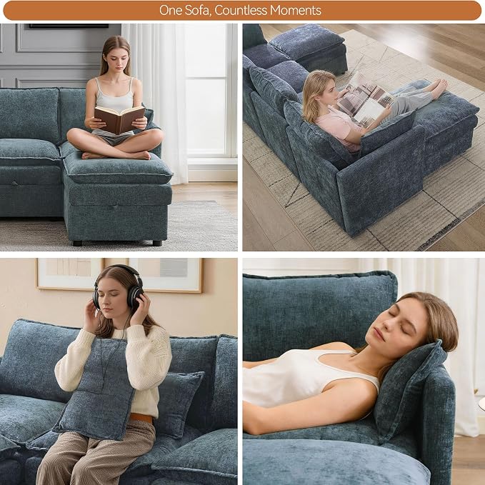 30" Modular Storage Single Sofa, Deep Seat Cloud Accent Chair, Oversized Storage Cloud Chair, Modern Chenille Reading Chair for Living Room, Apartment, Bedroom, Small Space, Blue