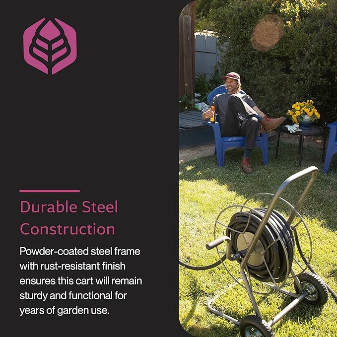 Yard Butler Garden Hose Truck - Heavy-Duty Water Hose Holder Cart - Powder Coated Steel Construction - Leakproof Reel - Portable Management - Holds up to 200' of 5/8" Hosepipe