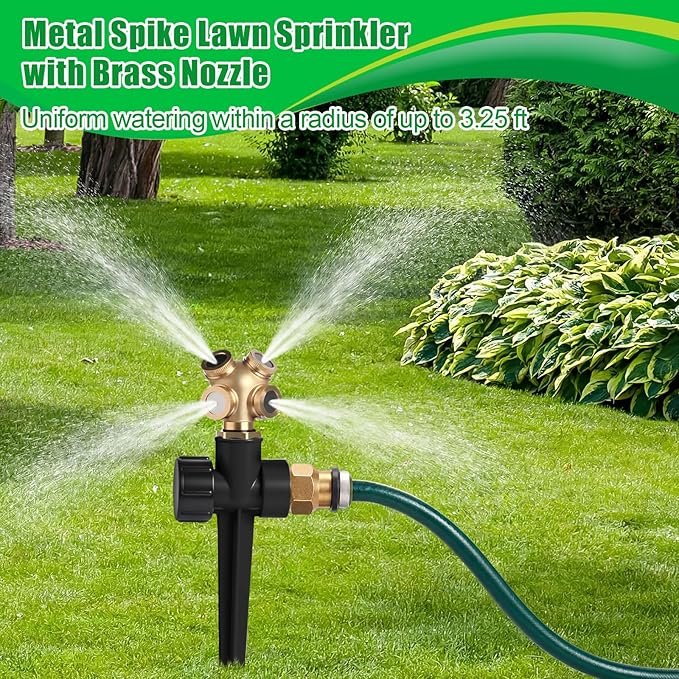 Tioncy 4 Pack Metal Lawn Sprinkler with Brass Nozzle, Heavy Duty Garden Spike Sprinkler Automatic Irrigation Tool for Lawn Garden Yard Greenhouse(Multi Nozzle,Black)