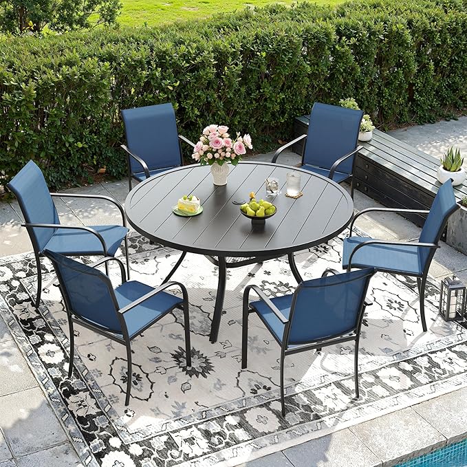 DIFY Patio Dining Chairs Set of 6, Stackable Outdoor Metal Chairs for Garden, Porch and Lawn, Blue