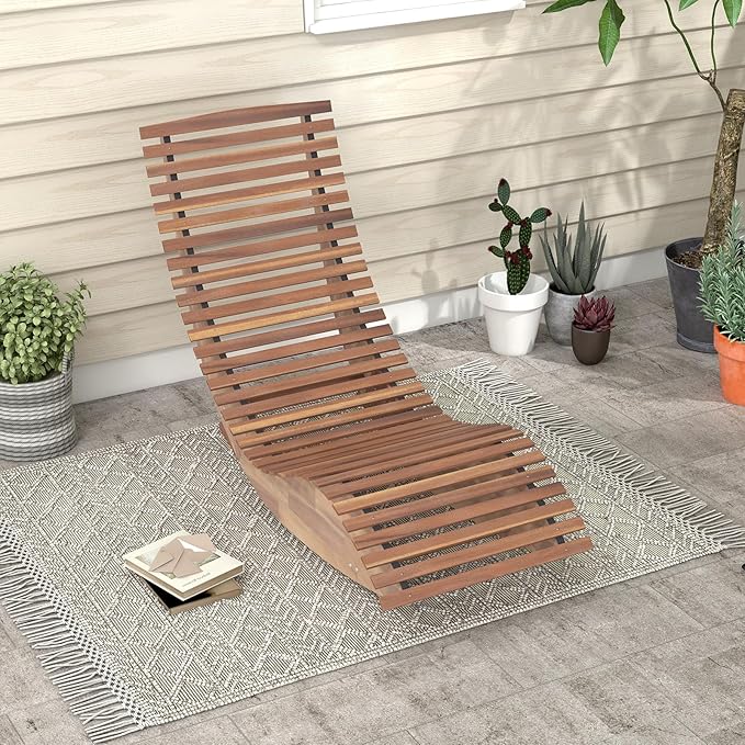 Tangkula Outdoor Acacia Wood Rocking Chair, Porch Rocker with Widened Slatted Seat and High Back, Wooden Rocking Patio Chair, Outdoor Rocking Sun Lounger for Backyard, Garden