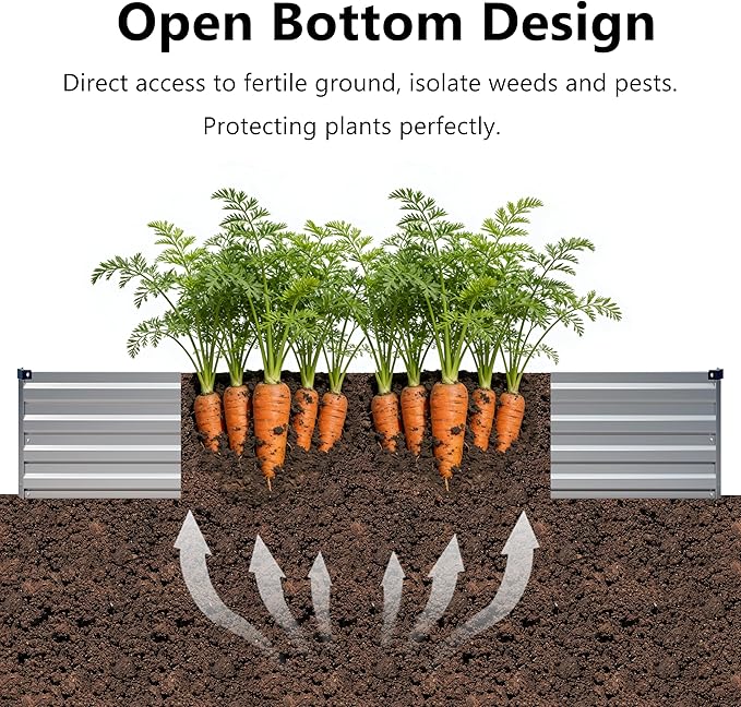 zunatu 6x1.5x1 ft(2 Pack) Galvanized Raised Garden Bed,Outdoor Planter Box Metal Patio Kit Planting Bed for Vegetables Flowers and Succulents,Silver