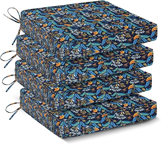 IPYNBAP Outdoor Chair Cushions Set of 4,Waterproof Outdoor Seat Cushions for Patio Furniture,Patio Chair Cushion with Handle and Ties, Out Door Chair Pads,17" x 16" x 2", Black Nightingale