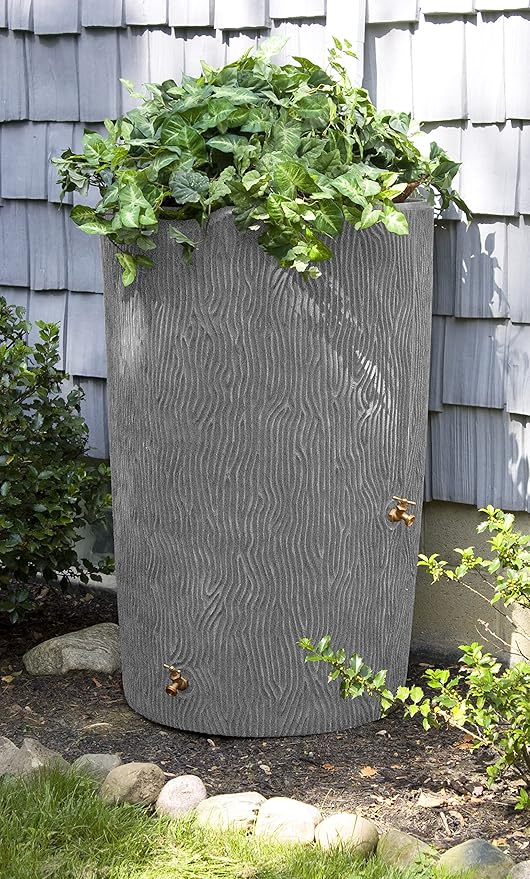 Good Ideas IMP-C90-DAR Impressions Tree Bark Rain Barrel, 90-Gallon, Dark Granite