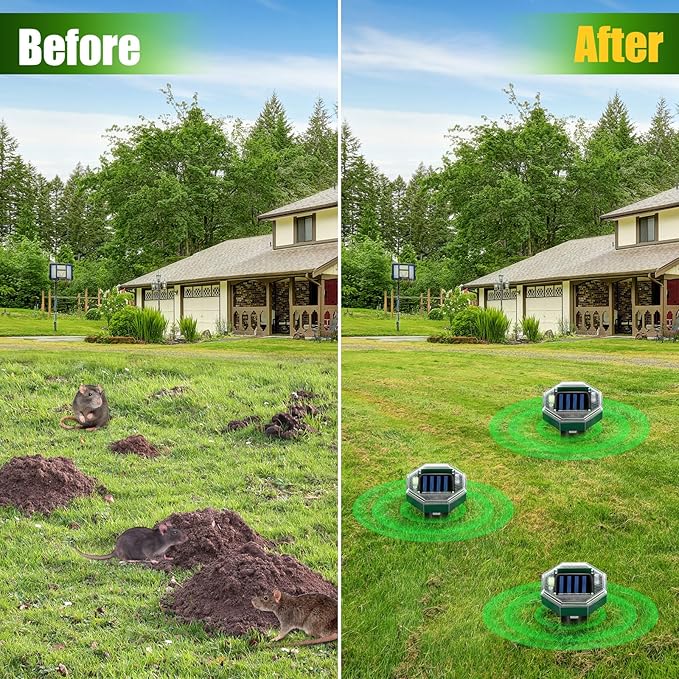 Mole Repellent Solar Powered,8 Pack Gopher Repellent Ultrasonic Mole Stakes Spike Deterrent for Yard,Solar Rodent Repeller Outdoor for Vole Groundhog Snake Burrowing Animals for Lawns Gardens Farms